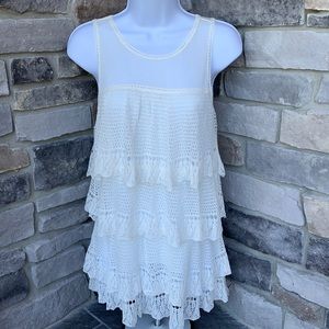 WHBM beige sleeveless tiered ruffle top